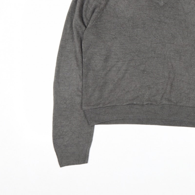 Beyond Retro Men's Grey V-Neck Knit Jumper Size M Classic Fit