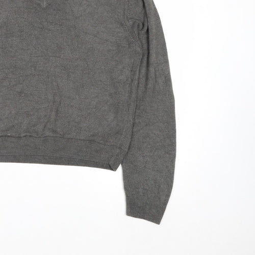 Beyond Retro Men's Grey V-Neck Knit Jumper Size M Classic Fit