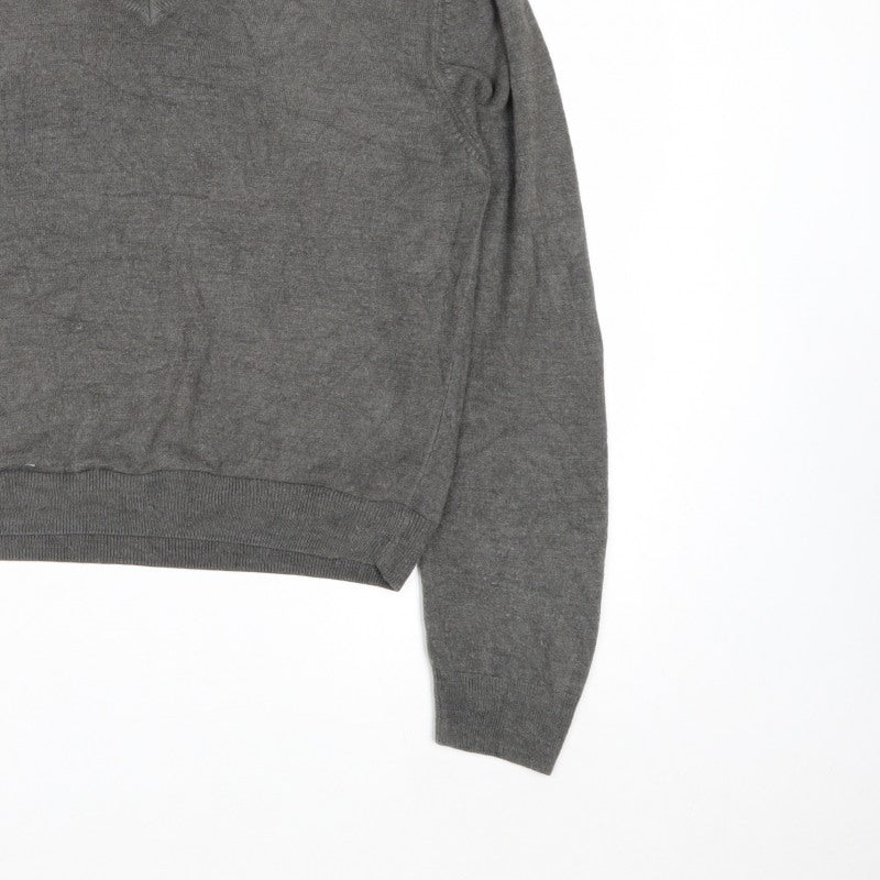 Beyond Retro Men's Grey V-Neck Knit Jumper Size M Classic Fit