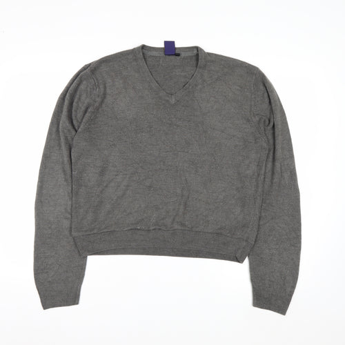 Beyond Retro Men's Grey V-Neck Knit Jumper Size M Classic Fit