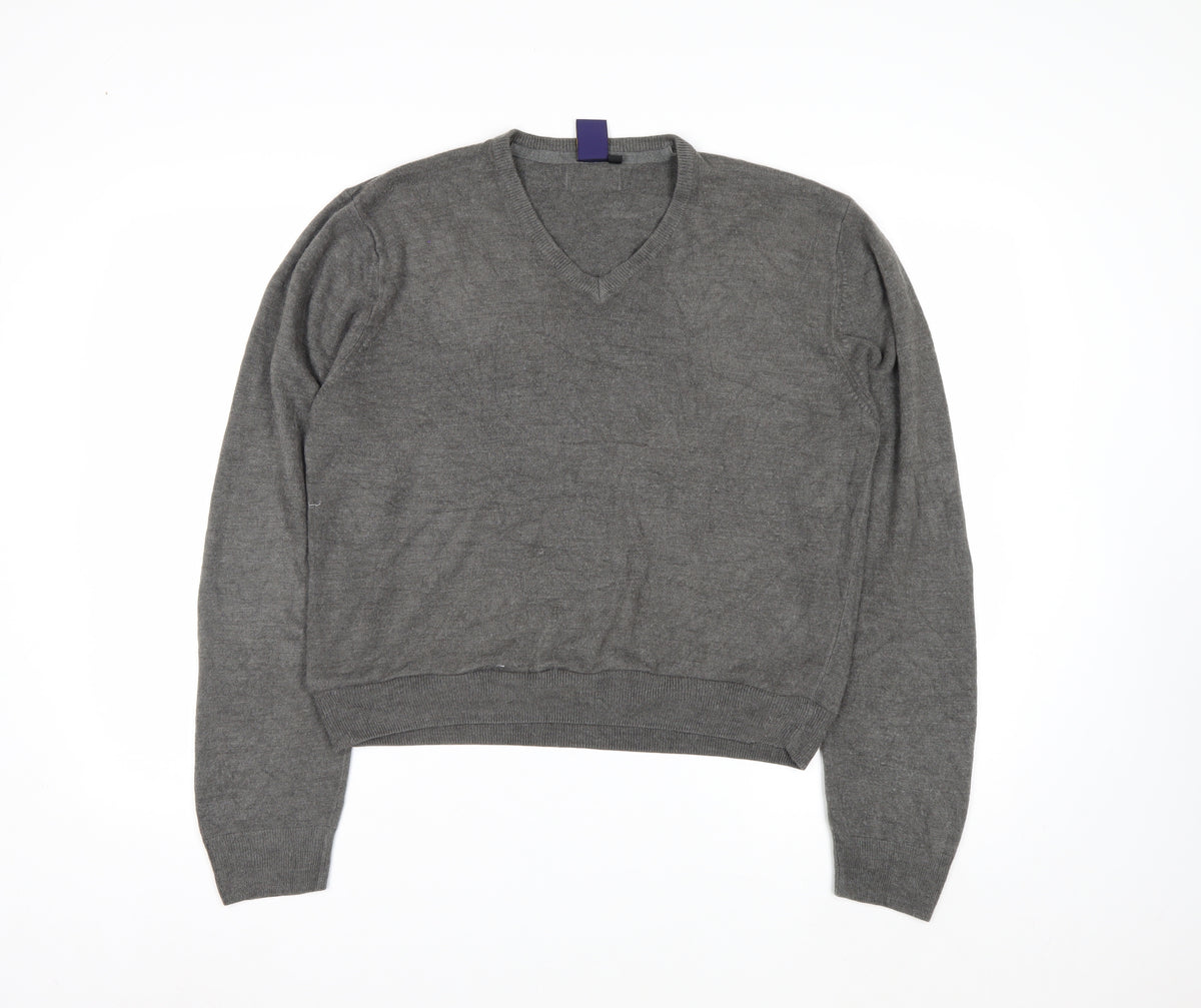 Beyond Retro Men's Grey V-Neck Knit Jumper Size M Classic Fit