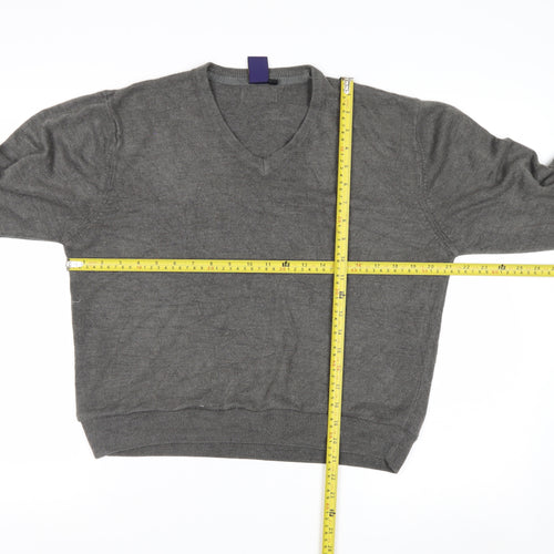 Beyond Retro Men's Grey V-Neck Knit Jumper Size M Classic Fit