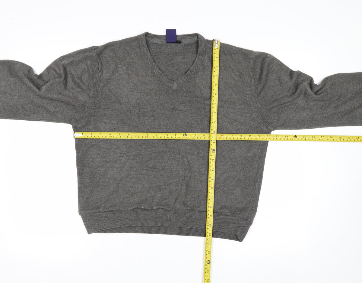 Beyond Retro Men's Grey V-Neck Knit Jumper Size M Classic Fit