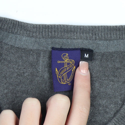 Beyond Retro Men's Grey V-Neck Knit Jumper Size M Classic Fit