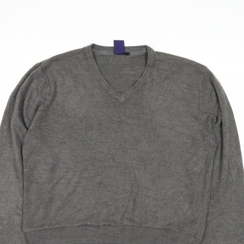 Beyond Retro Men's Grey V-Neck Knit Jumper Size M Classic Fit