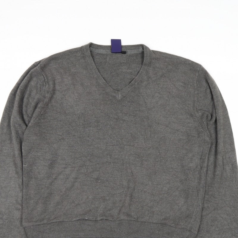 Beyond Retro Men's Grey V-Neck Knit Jumper Size M Classic Fit