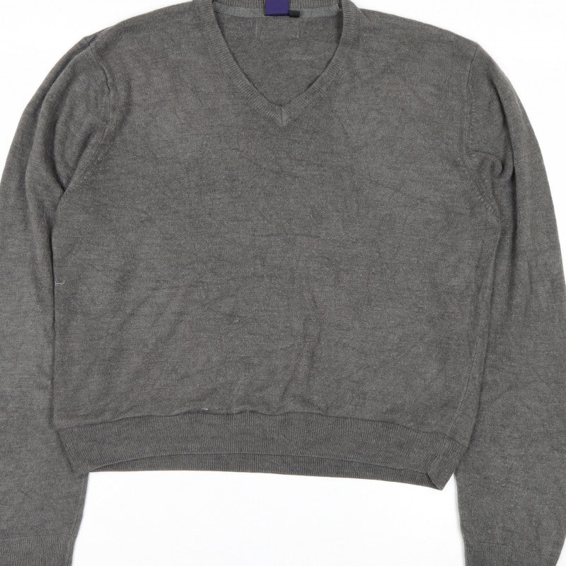 Beyond Retro Men's Grey V-Neck Knit Jumper Size M Classic Fit