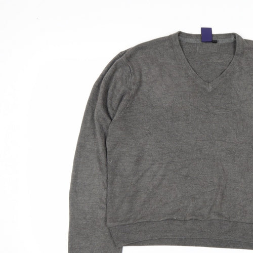 Beyond Retro Men's Grey V-Neck Knit Jumper Size M Classic Fit