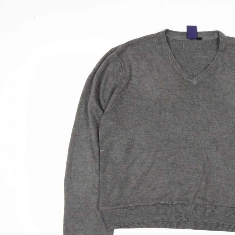 Beyond Retro Men's Grey V-Neck Knit Jumper Size M Classic Fit