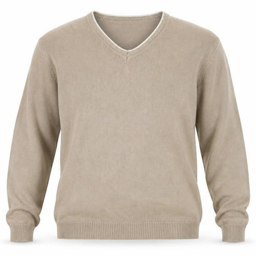 Van Heusen Men Beige Cotton V-Neck Jumper L Lightweight Knit
