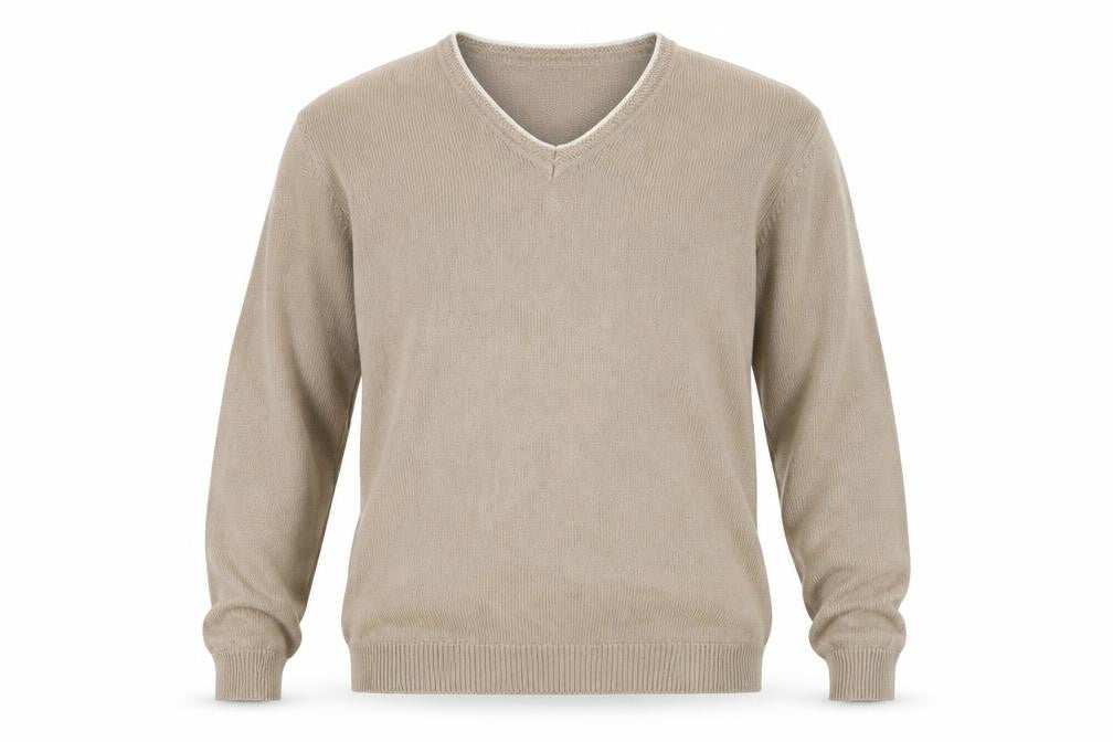 Van Heusen Men Beige Cotton V-Neck Jumper L Lightweight Knit