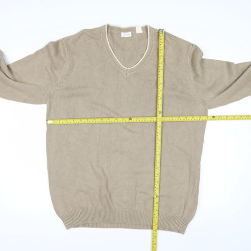 Van Heusen Men Beige Cotton V-Neck Jumper L Lightweight Knit