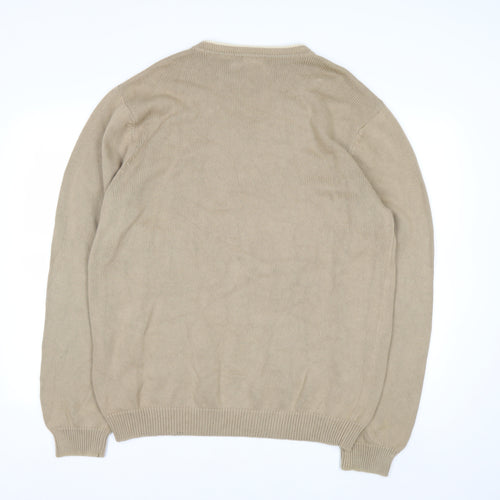 Van Heusen Men Beige Cotton V-Neck Jumper L Lightweight Knit