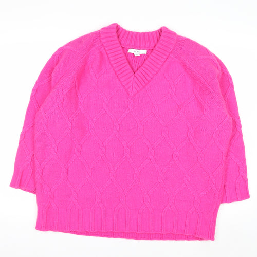 Next Women’s Pink V-Neck Cable-Knit Wool Blend Jumper L