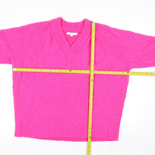 Next Women’s Pink V-Neck Cable-Knit Wool Blend Jumper L
