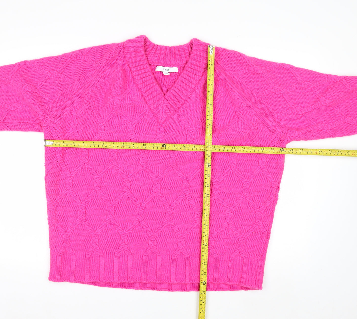 Next Women’s Pink V-Neck Cable-Knit Wool Blend Jumper L