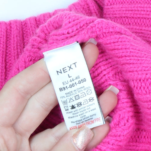 Next Women’s Pink V-Neck Cable-Knit Wool Blend Jumper L