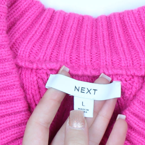 Next Women’s Pink V-Neck Cable-Knit Wool Blend Jumper L