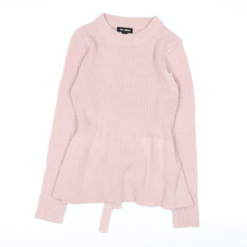 QED London Women Pink Acrylic Belted Long Sleeve Pullover Jumper Size S