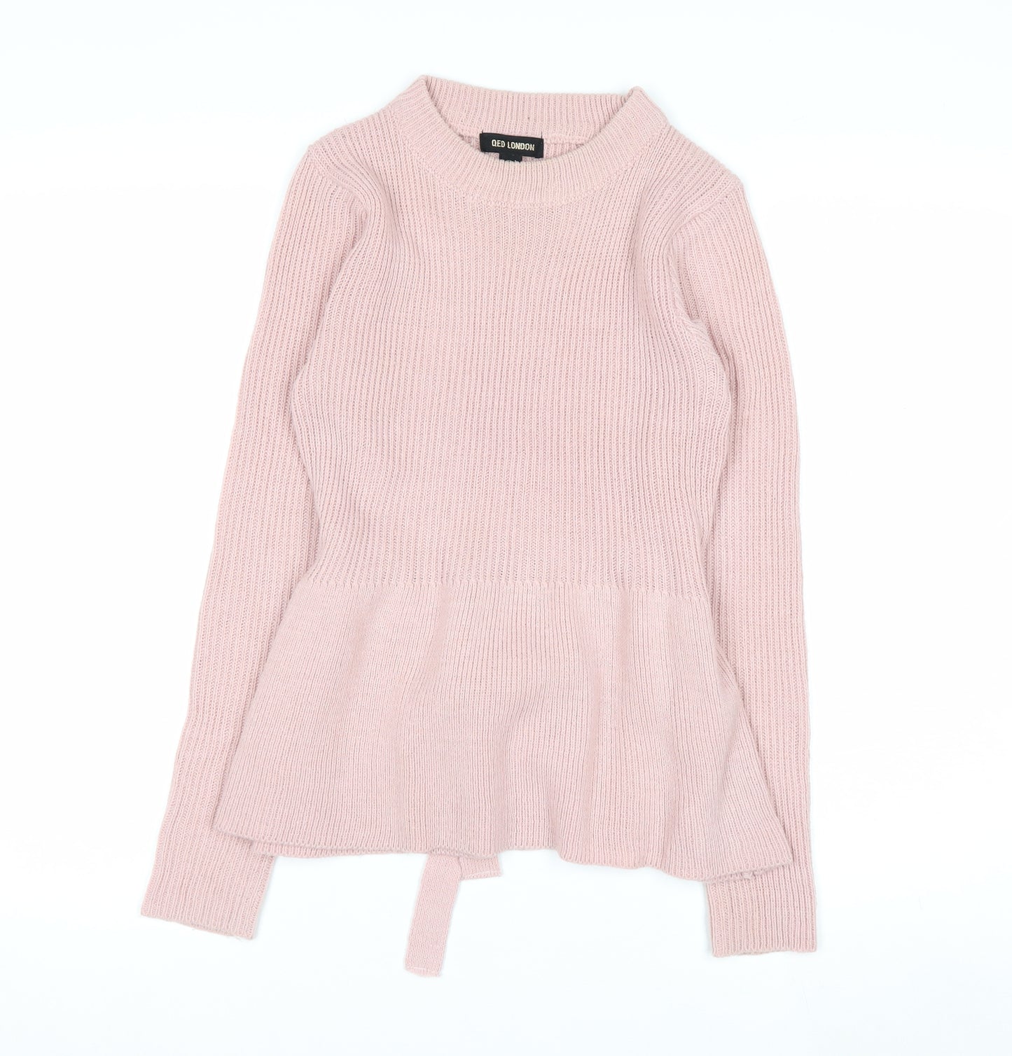 QED London Women Pink Acrylic Belted Long Sleeve Pullover Jumper Size S