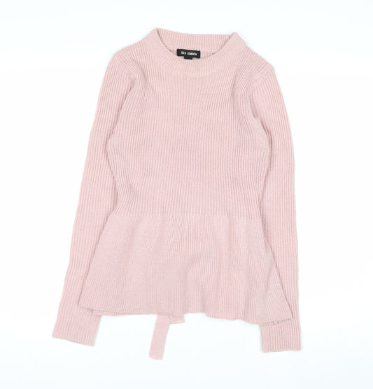 QED London Women Pink Acrylic Belted Long Sleeve Pullover Jumper Size S