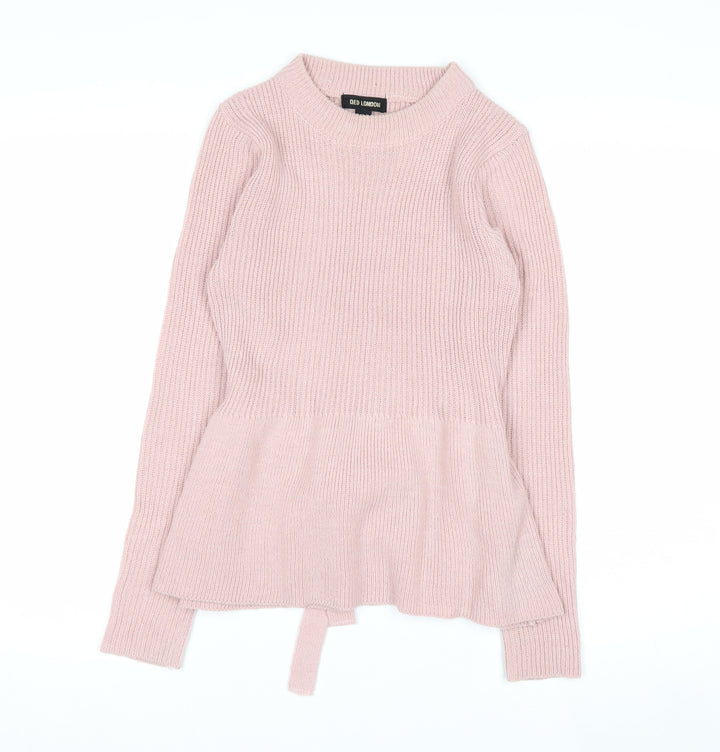 QED London Women Pink Acrylic Belted Long Sleeve Pullover Jumper Size S