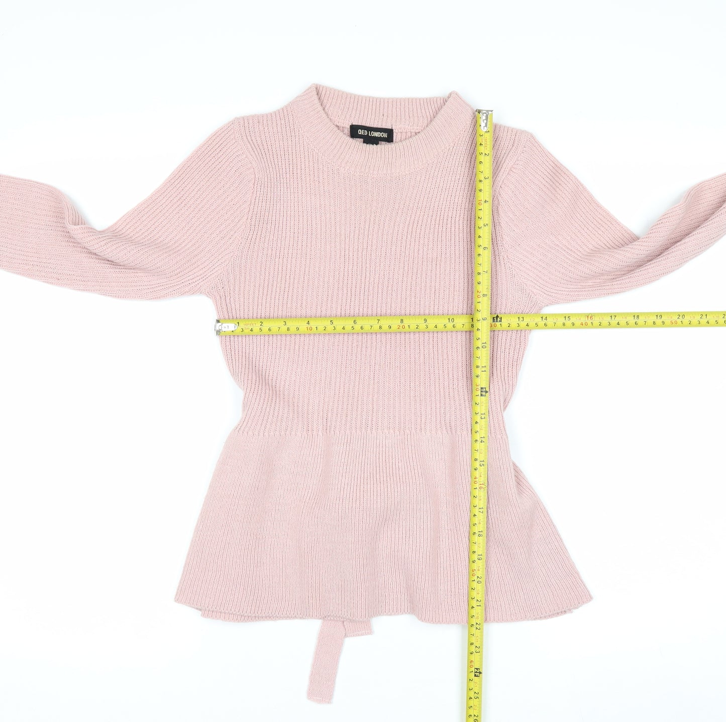 QED London Women Pink Acrylic Belted Long Sleeve Pullover Jumper Size S