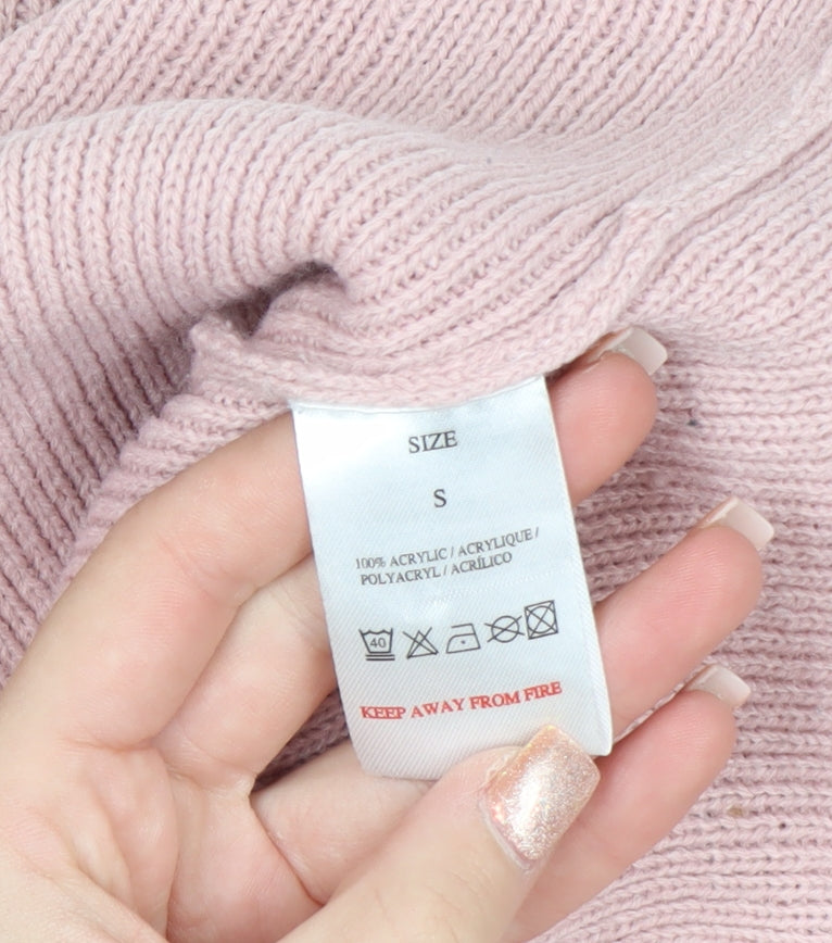 QED London Women Pink Acrylic Belted Long Sleeve Pullover Jumper Size S
