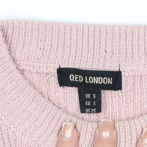QED London Women Pink Acrylic Belted Long Sleeve Pullover Jumper Size S