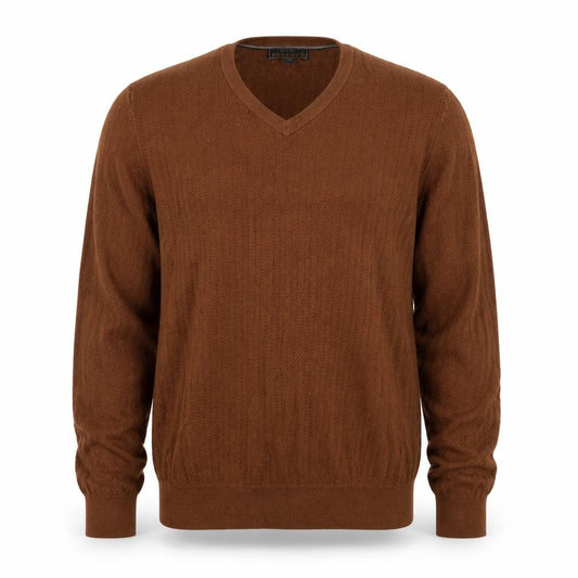 Front view of Jos. A. Bank Reserve Men’s Brown XL V-Neck Cotton Silk Jumper