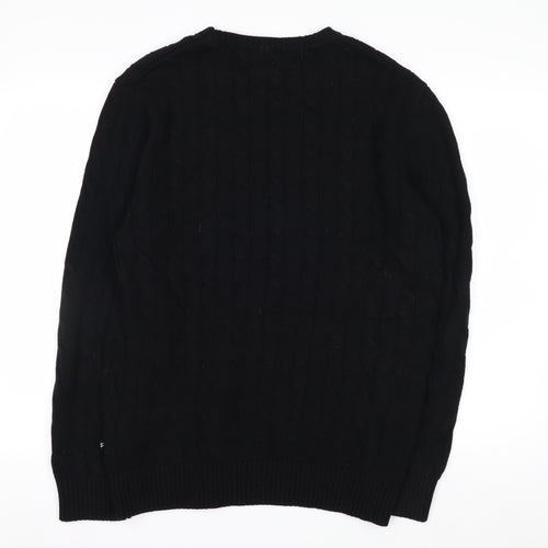 Nautica Men’s Black Cotton Cable Knit Crew Neck Jumper Size L