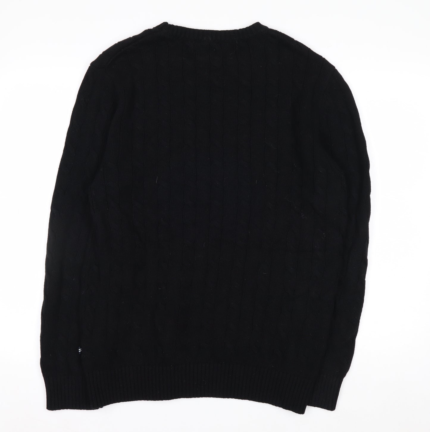 Nautica Men’s Black Cotton Cable Knit Crew Neck Jumper Size L