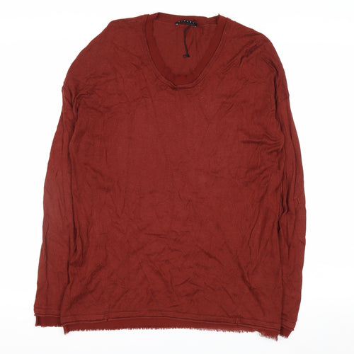 Sisley Women's Brown V-Neck Knit Pullover Jumper XS