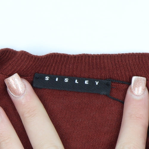 Sisley Women's Brown V-Neck Knit Pullover Jumper XS