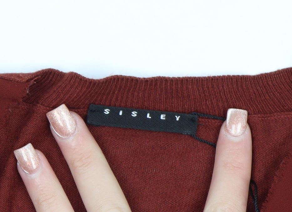 Sisley Women's Brown V-Neck Knit Pullover Jumper XS