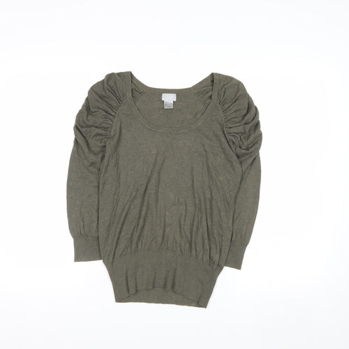 H&M Womens Green Scoop Neck Puff Sleeve Knit Jumper Size 8