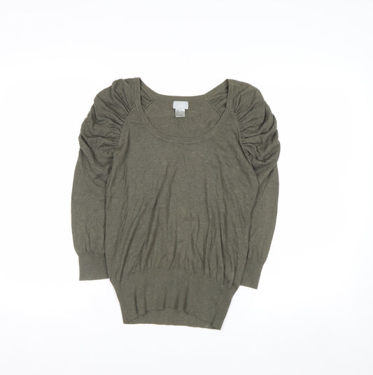 H&M Womens Green Scoop Neck Puff Sleeve Knit Jumper Size 8