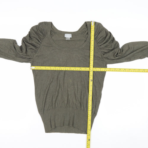 H&M Womens Green Scoop Neck Puff Sleeve Knit Jumper Size 8
