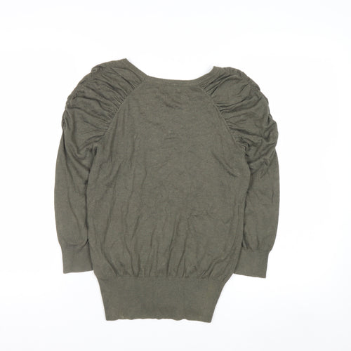 H&M Womens Green Scoop Neck Puff Sleeve Knit Jumper Size 8