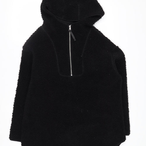 H&M Women’s Black Fleece 1/4 Zip Hooded Pullover Jumper Size 12