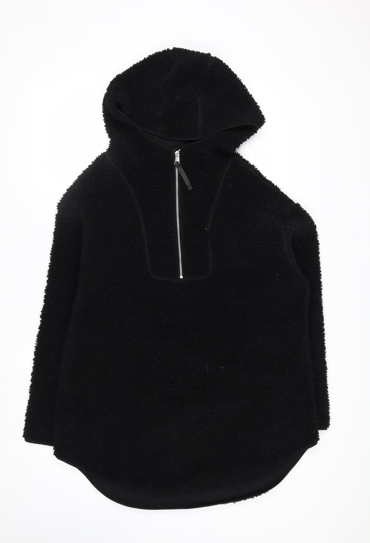 H&M Women’s Black Fleece 1/4 Zip Hooded Pullover Jumper Size 12