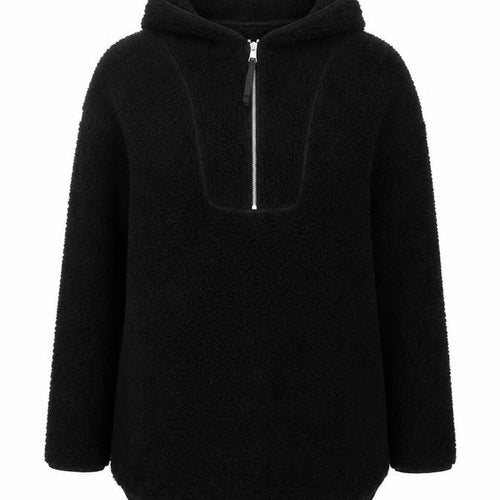 H&M Women’s Black Fleece 1/4 Zip Hooded Pullover Jumper Size 12