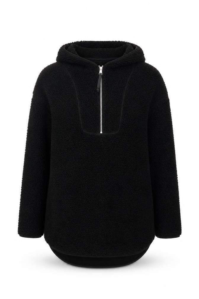 H&M Women’s Black Fleece 1/4 Zip Hooded Pullover Jumper Size 12