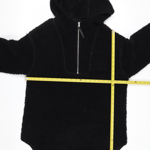 H&M Women’s Black Fleece 1/4 Zip Hooded Pullover Jumper Size 12