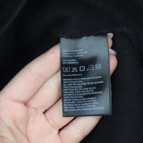 H&M Women’s Black Fleece 1/4 Zip Hooded Pullover Jumper Size 12