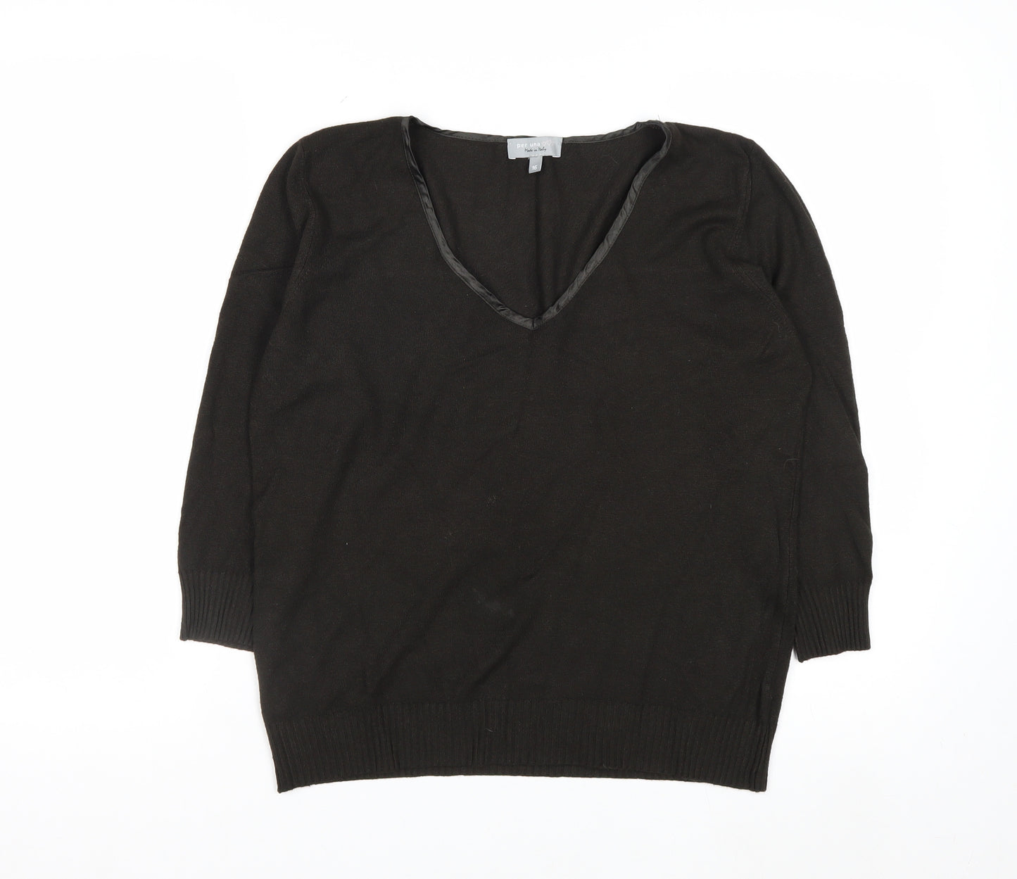 Marks and Spencer Per Una Women's Black V-Neck Jumper Size 16