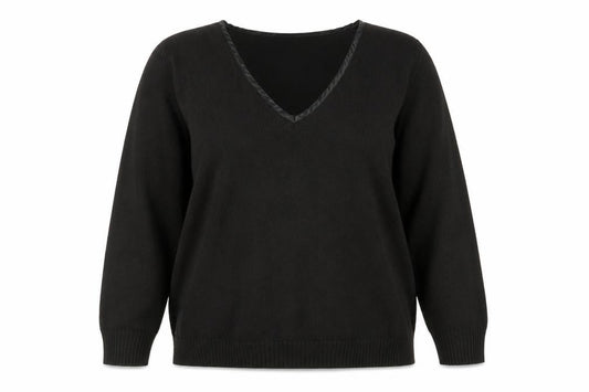 Front view of Marks & Spencer Per Una Women's Black V-Neck Jumper, size 16