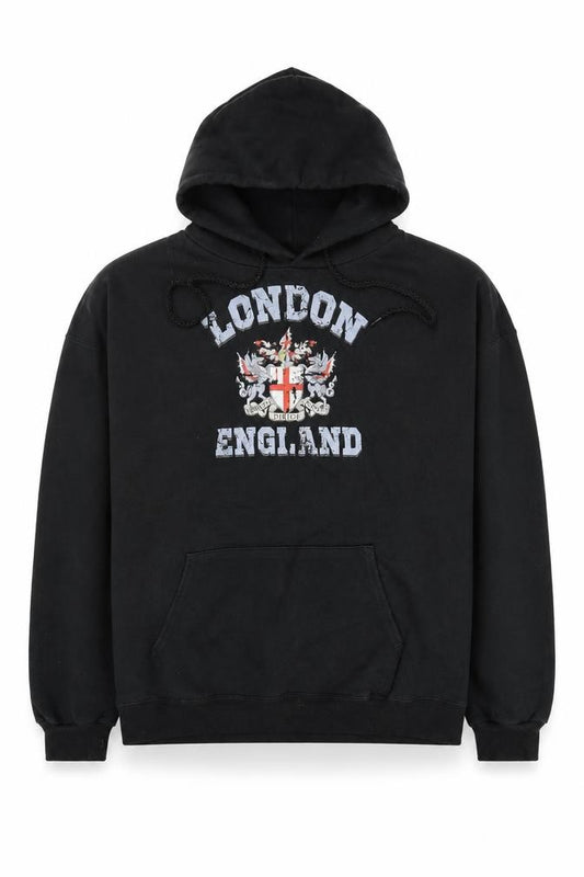 Front view of Hanes Men's Black London England Pullover Hoodie XL Fleece