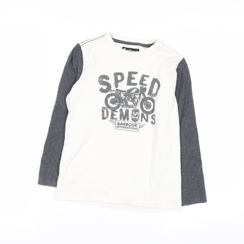 Barbour International Boys White Long Sleeve Motorcycle Graphic T-Shirt Size S