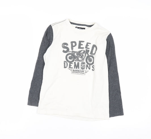 Barbour International Boys White Long Sleeve Motorcycle Graphic T-Shirt Size S